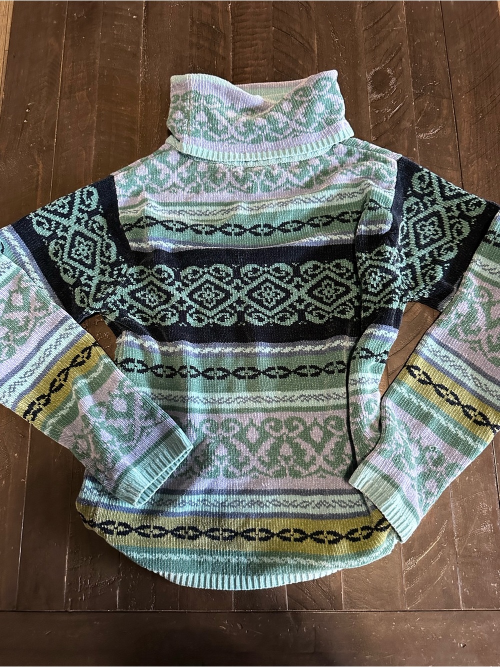 White Stag Mint, Navy & Yellow Fair Isle Turtleneck Sweater